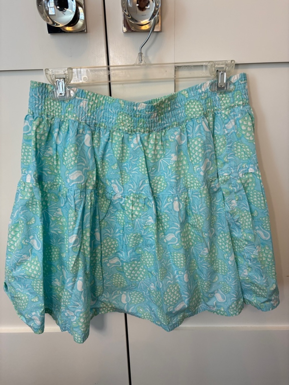 Vineyard vines Aqua Floral Smocked Waist Mini Skirt Sz S